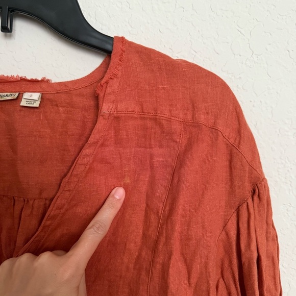 Anthropologie Holding Horses Linen Tunic Top Size S Tie Sleeves Beachy Boho - Picture 9 of 9